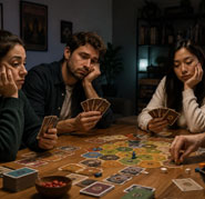 Players around a table starting a round of Roll and Deal