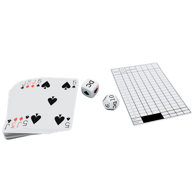 Roll and Deal card game with its pair of custom dice